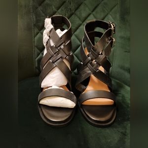 Black Chunky Heel Cut Out Sandal